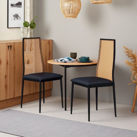 Chaise de salle à manger (2 pièces), chaise rembourrée, dossier en rotin, chaise de salle à manger vintage, chaise de cuisine en rotin en bois Chaise de salle à manger, chaise de salon, noir(livraison (1/5)