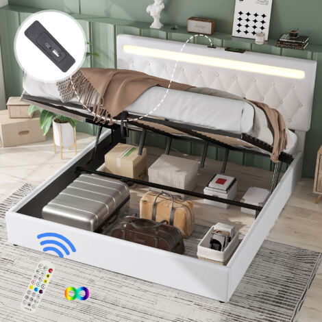lit plat, lit rembourré, lumière ambiante dans le lit, télécommande de 24 touches, lit peut être levé et abaissé, prise USB et type C dans le lit, grand espace de stockage (1/5)