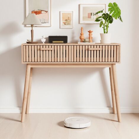 Console, table de canapé, console d'entrée avec 2 tiroirs, table d'entrée, table de couloir, table d'appoint de salon, coiffeuse de chambre, 100 x 35 x 80 cm (1/5)