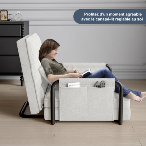 Canapé de sol pliant, chaise longue, chaise longue de sol, réglable en 5 positions, inclinable, fauteuil inclinable avec accoudoirs, chaise pliante pour dormir, beige (1/5)