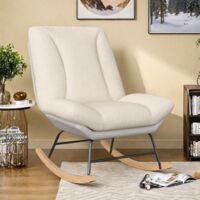 Fauteuil à bascule, grand fauteuil à bascule rembourré, dossier haut réglable, fauteuil à bascule en tissu, fauteuil de salon, fauteuil de lecture, fauteuil de chambre, beige (livraison depuis la Fran