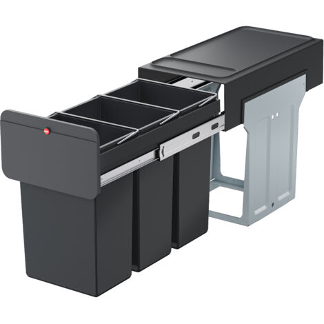 Hailo EcoLine Design Trio L, Einbau-Mülltrennungs-System, 3 x 10 l, schwarz