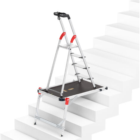 Hailo Stehleiter L80 ComfortLine (4 Stufen) im Set mit TP1 Treppenpodest