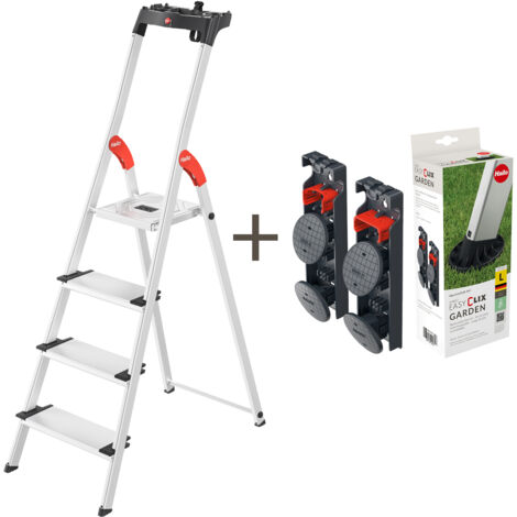 Hailo Stehleiter L80 ComfortLine (4 Stufen) im Set mit EasyClix Garden Size L