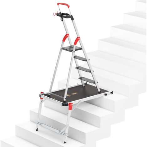 Hailo Stehleiter L100 Topline (4 Stufen) im Set mit TP1 Treppenpodest