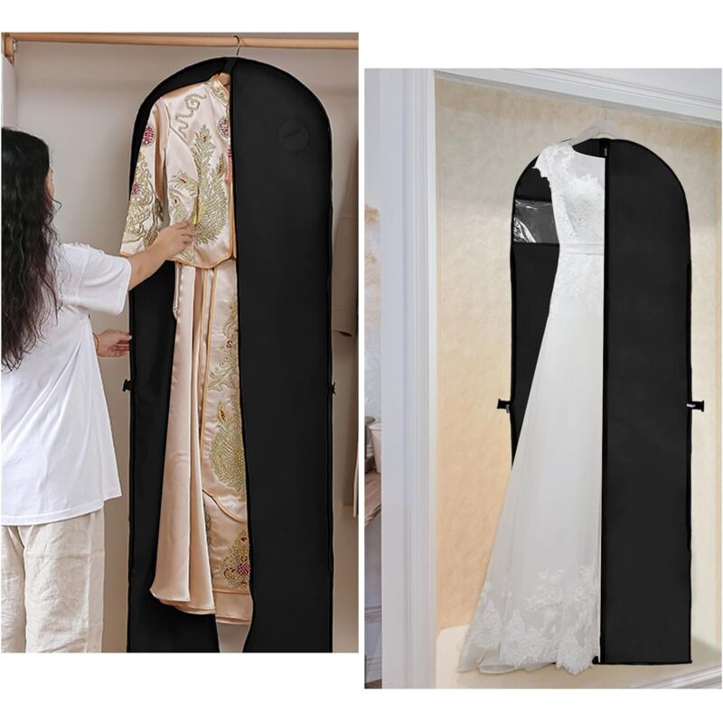 Lot De 2 Housses De Vêtements Longs (180x60 Cm) - En PEVA - Fenêtre Transparente - Pour Robes, Manteaux, Voyages