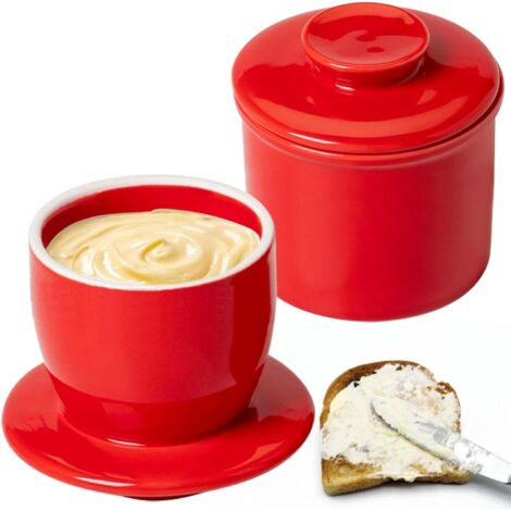 Beurrier en porcelaine, 6 oz/180 ml, beurrier français, refroidi à l'eau avec ligne