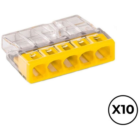 Conector rápido 5 vias, ø máximo 2,5 mm², transparente / amarilla, 10 uds