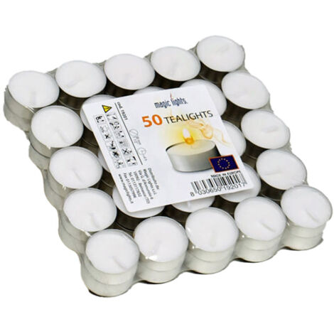 PACK 50 unid. VELAS BLANCAS 12g SIN AROMA MAGIC LIGHTS (1/2)