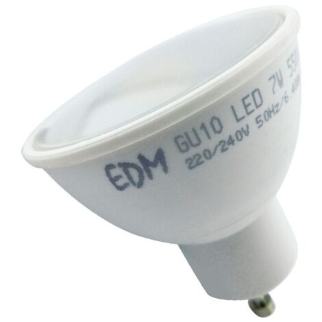 Bombilla LED EDM Dicroica GU10 7W 600lm 3200K Luz Cálida 120° Ø5x5,5cm