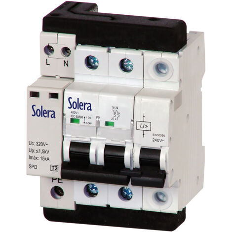 Protector sobretensiones transitoria+permanente bifasico 32a solera combi2p32t15