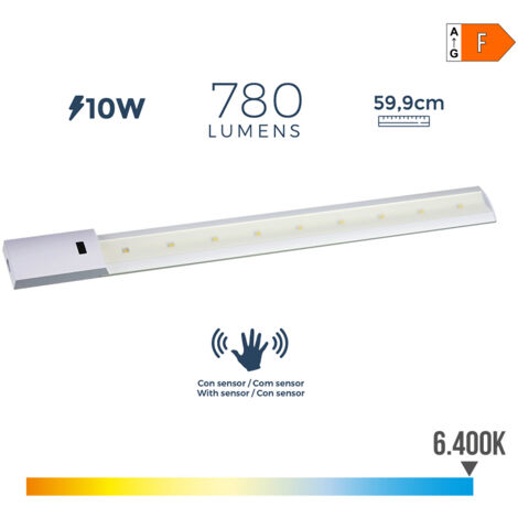 Regleta led con sensor 10w 780lm 6500k luz fria 5,5x59,9cm edm