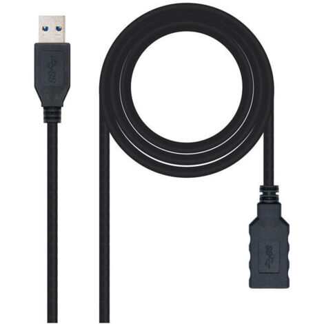 Cable Alargador USB 3.0 Nanocable 10.01.0903-BK/ USB Macho - / USB Hembra/ 3m/ Negro (1/3)