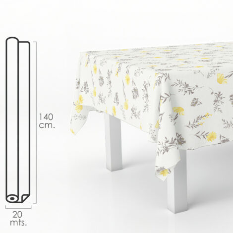 Mantel Antimanchas Hule Rollo 140 cm. x 20 metros. Flores Amarillas