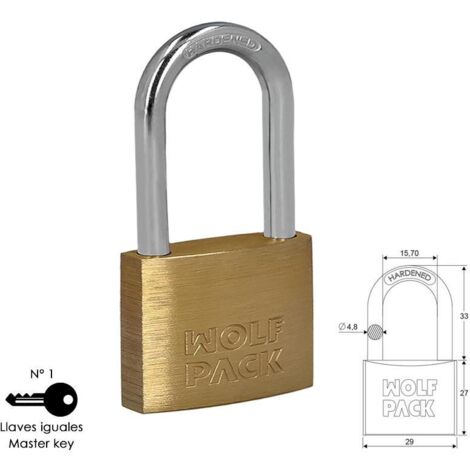 WOLFPACK LINEA PROFESIONAL candado laton arco largo llaves iguales 30 mm. nº1