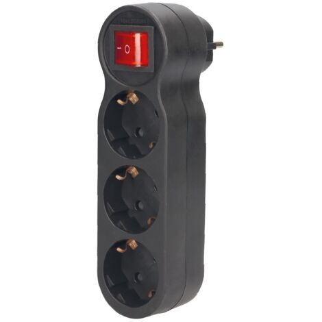 Ladrón de triple salida (3680W máximo) con interruptor fabricado en polipropileno color negro