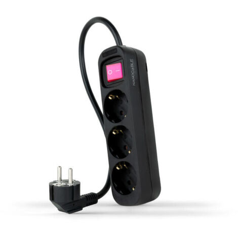 Regleta con Interruptor Nanocable 10.38.0003-BK/ 3 Tomas de Corriente/ Cable 1.4m/ Negra (1/4)