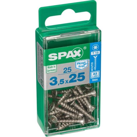 Caja 25 unid. tornillo madera spax cabeza plana inox a2 3,5x25mm spax