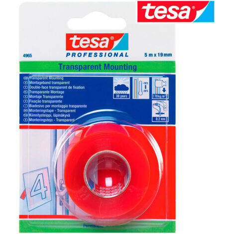 Cinta doble cara roja exterior 5m x 19mm 4965 tesa