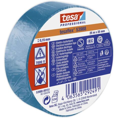 Cinta aislante homologada 25m x 25mm color azul para aislar o marcar cables (1/2)