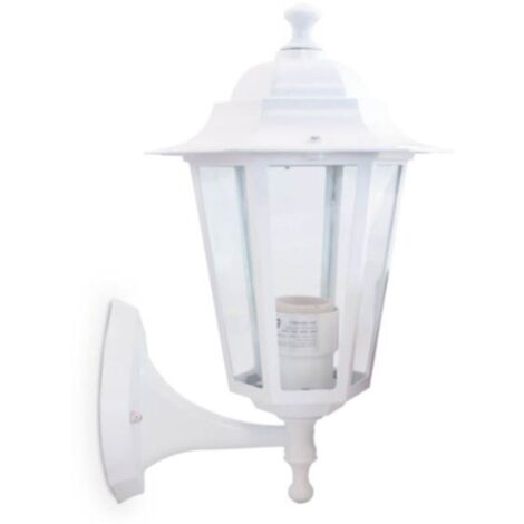 Farol de jardin de aluminio de 6 lados con brazo por abajo. E27, 60W. 230V. IP44. Uso externo. Blanco.