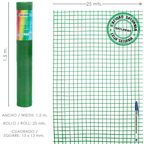 SATURNIA - Malla Electrosoldada Plastificada Corral 13x13 / Altura 150 cm. / Rollo 25 metros