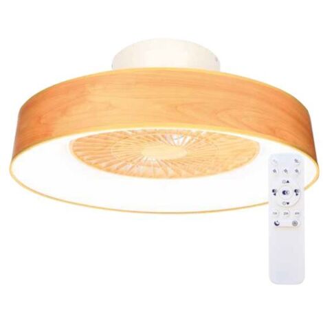 Ventilador techo Box Fan Niskot con luz CCT regulable y mando Ø57 Efecto madera