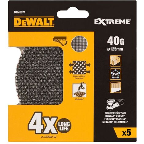S.OF. PACK 5 LIJAS DE MALLA Ø125mm GRANO: 40 PARA LIJADORAS ROTOORBITALES DTM8671-QZ DEWALT (1/3)