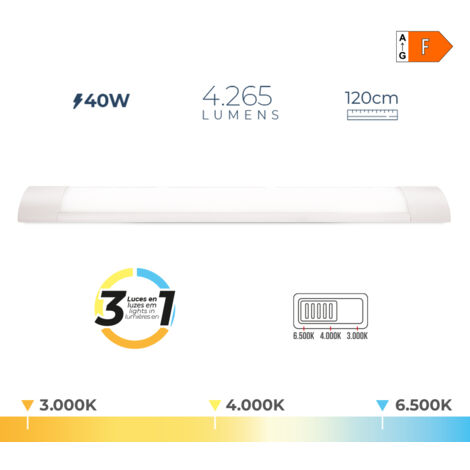 Regleta led 40 w temperatura de luz variable 4265 lm, 120 x 2,6 x 7,4 cm (1/2)
