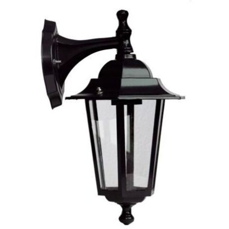 Farol de jardin de aluminio de 6 lados con brazo por arriba. E27, 60W. 230V. IP44. Uso externo. Negro.