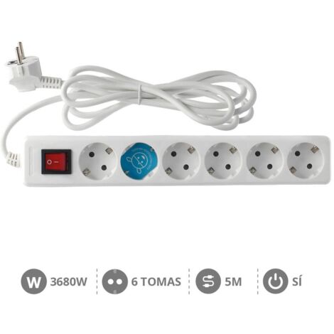 Base múltiple de 6 tomas (6T) con cable eléctrico serie standard