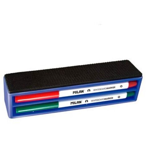 MILAN BORRADOR MAGNÉTICO PARA PIZARRA BLANCA + 4 ROTULADORES BLISTER COLORES
