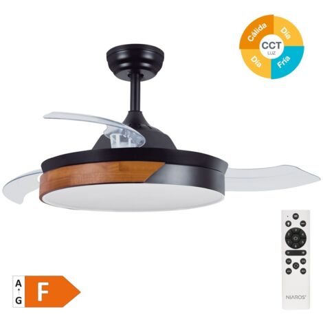 Ventilador techo Likasi con luz CCT regulable y mando Ø107 3 aspas retráctiles DC Negro (1/5)