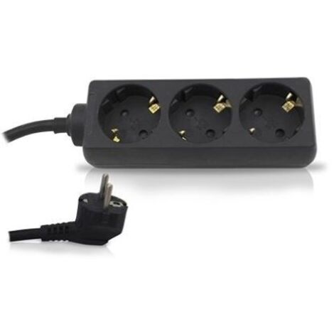 Base múltiple negra de 3 tomas (3T) con cable eléctrico serie standard