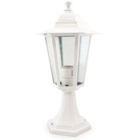 Farol de jardin de aluminio de 6 lados sobremuro. E27.Máx.60W. 230V.IP44.Uso externo. Blanco.