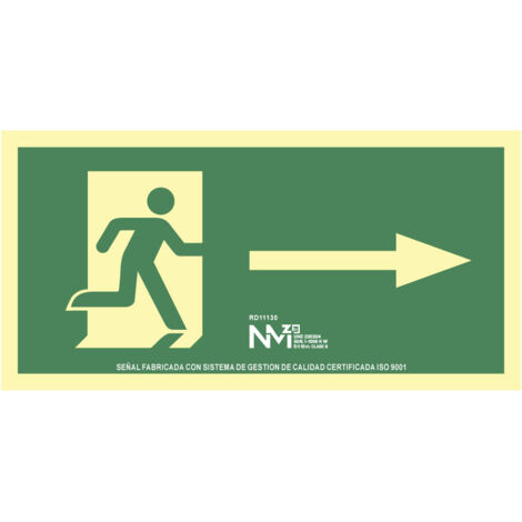 Cartel de evacuación flecha derecha (pvc 1mm) clase a 32x16cm normaluz