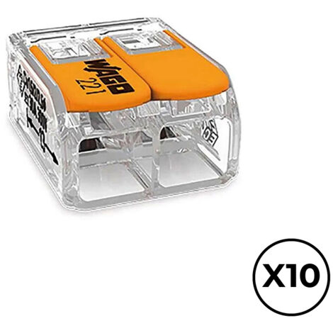 Conector rapido con palanca 2 conductores, ø maximo 6 mm², 450 v , 41 a transparente 16 x 21,1 x 10,1 mm. contiene 10 unidades