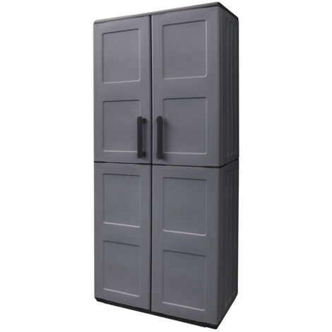 Armario Resina Alto 68x37x163 cm. Con Portaescobas. Color Gris Oscuro (1/4)
