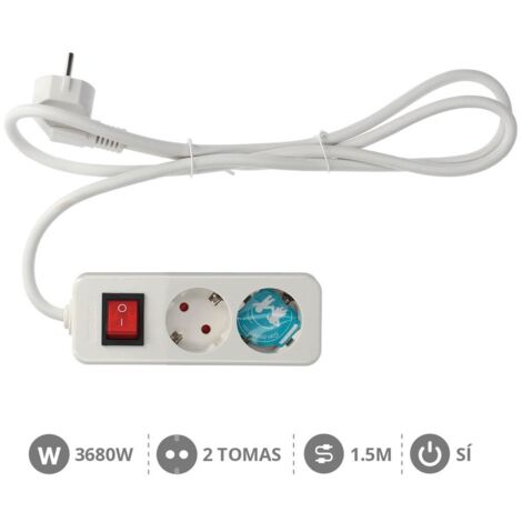 Base múltiple 2 enchufes con interruptor serie MEGA 1.5 metros de cable GSC 0800792