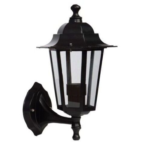 Farol de jardin de aluminio de 6 lados con brazo por abajo. E27, 60W. 230V. IP44. Uso externo. Negro.