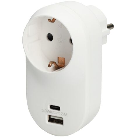 Ladrón simple de 1 salida (3680W máximo) sin interruptor +USB +tipo C color blanco