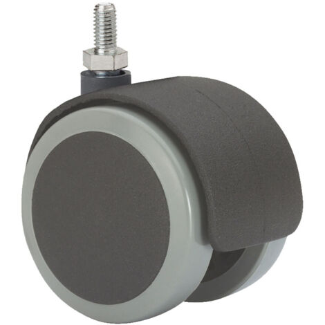 Rueda Giratoria Nylon Poliuretano EspigaRoscada10x15mm EjeLiso Ø5cm NegroGris 50kg