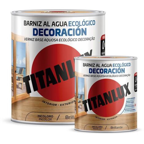BARNIZ AL AGUA ECOLÓGICO DECORACIÓN BRILLANTE INCOLORO 0,250L TITANLUX M20100014