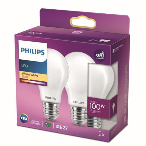 Bombilla estandard led e27 10,5 w 1521 lm 2700 k luz calida, 2 uds