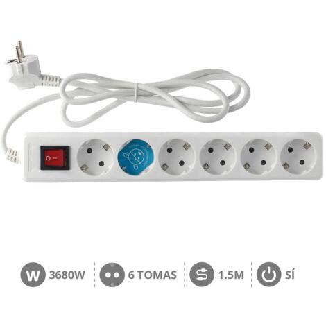 Base múltiple de 6 tomas (6T) con cable eléctrico serie standard