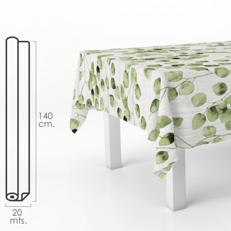 Mantel Antimanchas Hule Rollo 140 cm. x 20 metros. Hojas Verdes