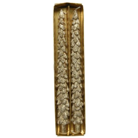 Pack de 2 velas en forma de pino, doradas con brillantina, ø3,5 x 26,5 cm (1/4)