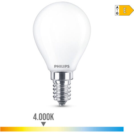 Bombilla esferica led e14 6,5w 806lm 4000k luz dia ø4,5x8cm philips