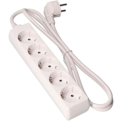 Base múltiple, 5 tomas schuko 2p+t, 1,5m de cable h05vv-f 3g1,5 mm² 16a 250v 3680 w, blanca (1/2)