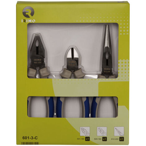 JUEGO DE 3 ALICATES (UNIVERSAL 180mm, CORTANTE 160mm, SEMIRREDONDO 200mm) 601-3-C IRIMO